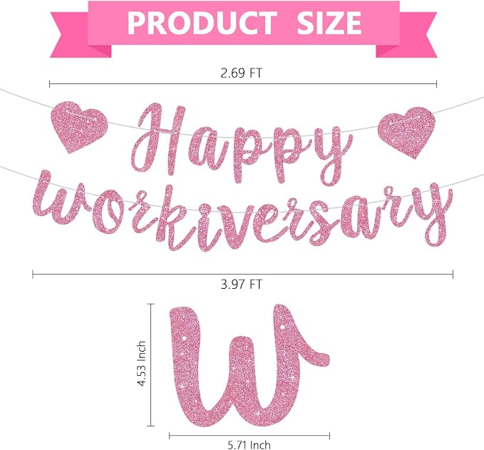 Pink Glitter Happy Workiversary Banner - Image 3