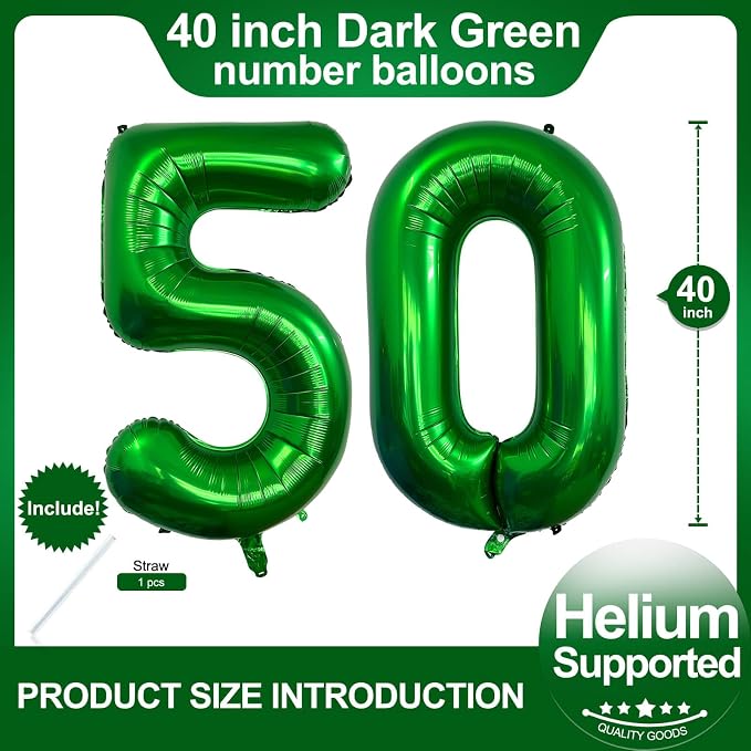 Number 50 Dark Green Balloons 40 Inch Giant Green 50 Numer Foil Helium Balloons - Image 2