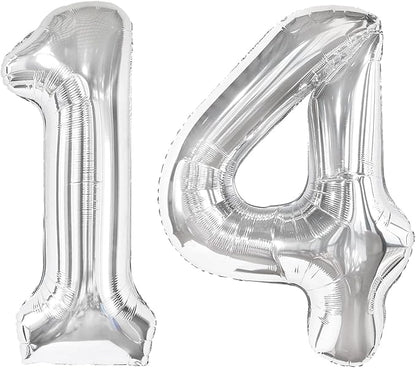 14 Balloon - Silver Birthday Number Balloons, 40 Inch Decorations Men Women | by ALPHADELTAPI