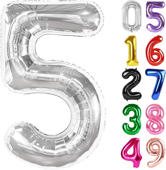 Silver Number 5 Balloon 40 Inch, 5th Birthday Party Decorations Men Women | by IWERP