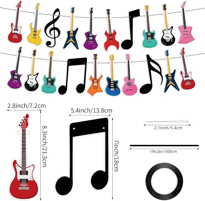 Hooqict Guitar Birthday Party Banner Music Themed Party Decorations Banner - Image 2