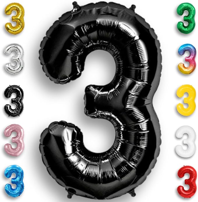 Black Number Balloon 3 Mylar Foil Balloons 16 inch Small by Unknown