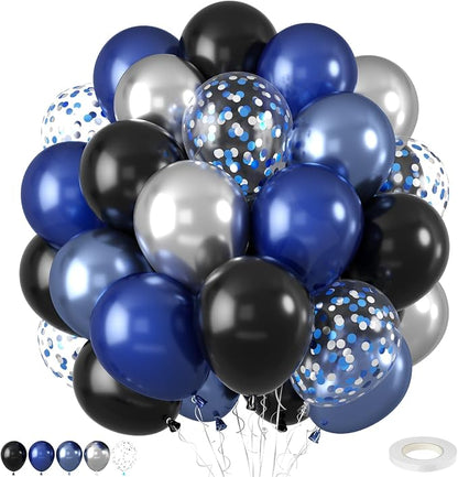Blue and Black Balloons, for Boys Birthday Baby Shower Graduate Blue and Black by FEYG