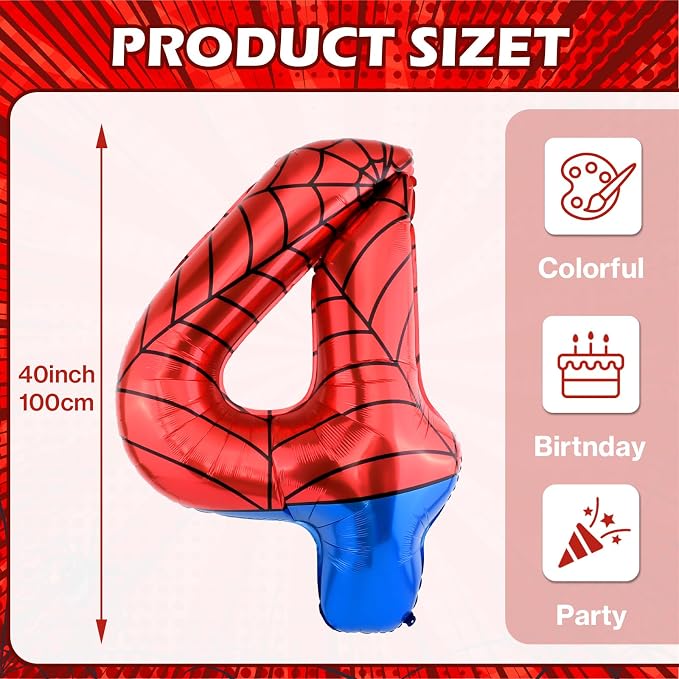 40 Inch Vibrant Spider-Themed Number Foil Balloons - Image 2