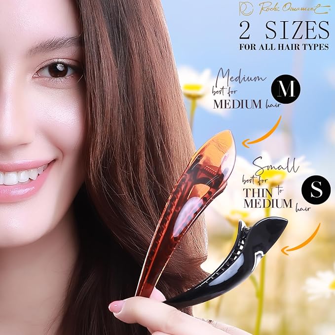 RC ROCHE 6 Pcs Duck Bill Alligator Hair Clips for Women Sectioning Flat Claw Long Thick Hair Inner Teeth Curved Styling Jaw Strong Secure Grip Salon, Large Brown