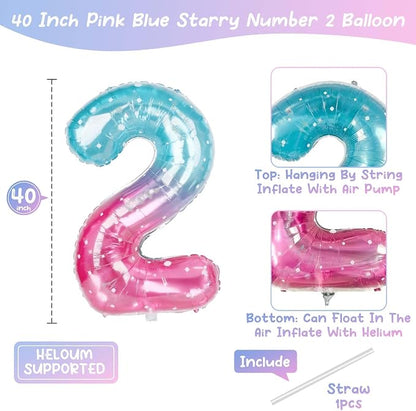 40 Inch Blue Pink Number 12 Balloon, Ombre Foil Tween Birthday Party Decor | - Image 4