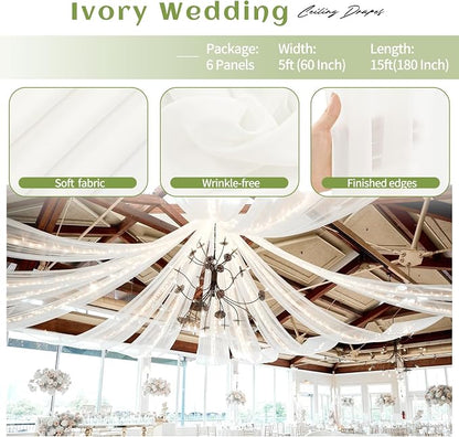 6 Panels Ivory Ceiling Drapes for Wedding Ceiling Drapes 5ftx15ft Wedding Arch - Image 4