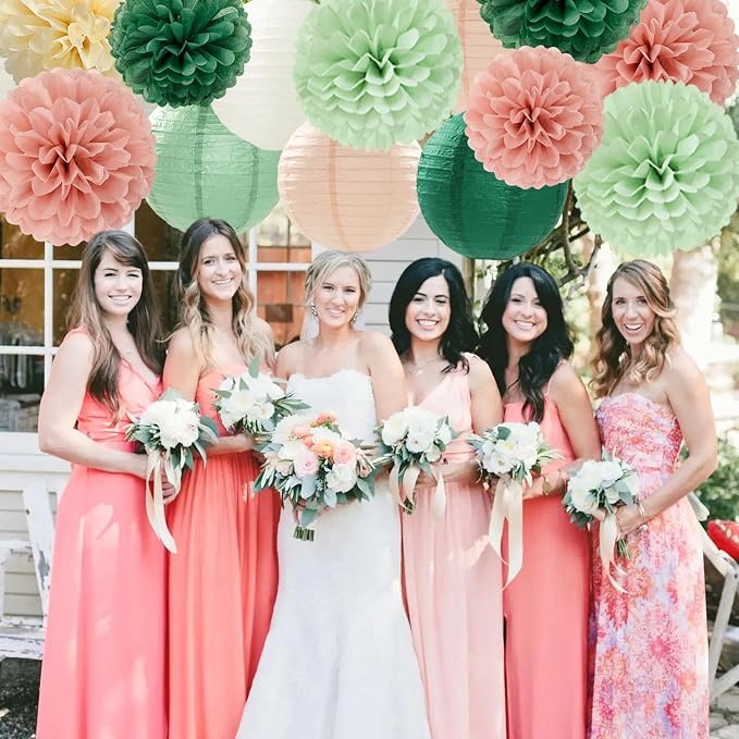 Sage-Green Pink Party-Decorations Paper-Flowers Lanterns - Image 5