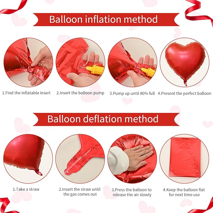 Biapian Red Heart Balloons, Valentine Decorations, Anniversary - Image 3