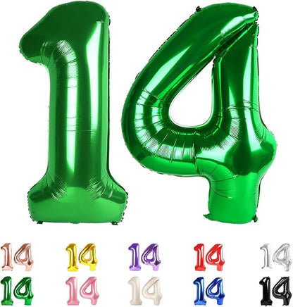 Number 14 Balloon 40Inch for 14 Year Old Birthday Decorations, Dark Green | by Mluchee