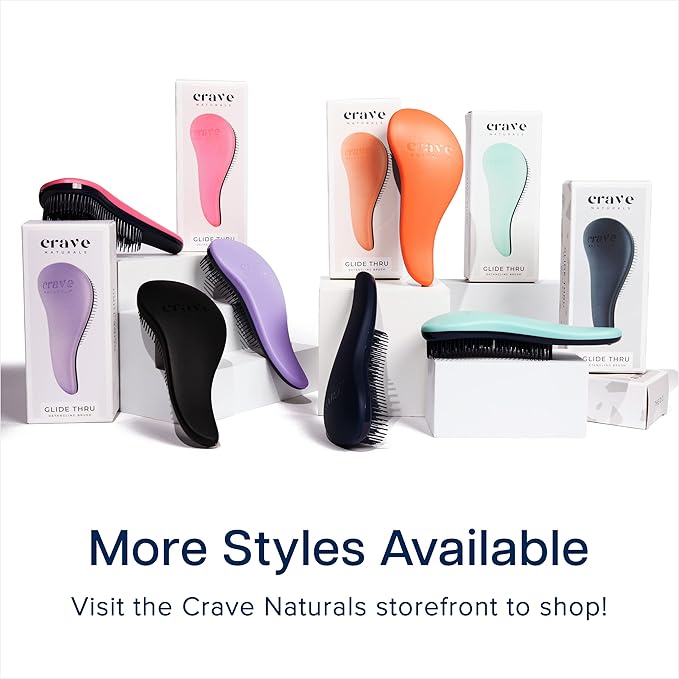 Crave Naturals Glide Thru Hair Brush - Detangler Brush for Curly, Straight, Wet or Dry Hair - Gentle Detangling Brushes for Adults, Kids, Toddlers - Hair Accessories for Women, 7.5x3 - Purple