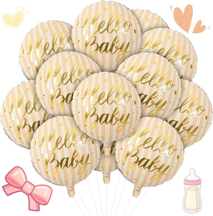 18" Hello Baby Foil Balloons for Welcome Baby Party Decorations, Peach Beige - Image 8