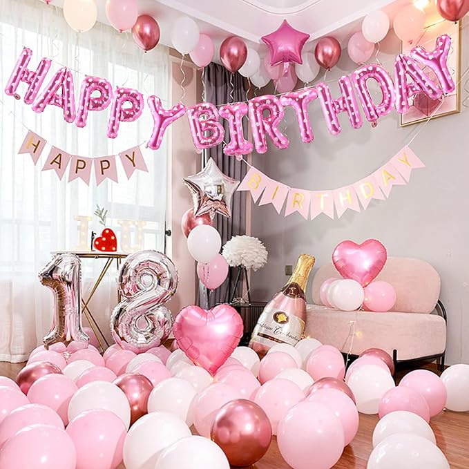 CANREVEL Happy Birthday Banner Decorations + 12Pcs Heart Balloons, - Image 5