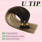 YoungSee U Tip Hair Extensions Brown Balayage U Tip Hair Extensions Human Hair Keratin Hair Extension Real Human Hair Ombre Brown to Blonde Utip Hair Extension Human Hair 22In 1g/s 50g