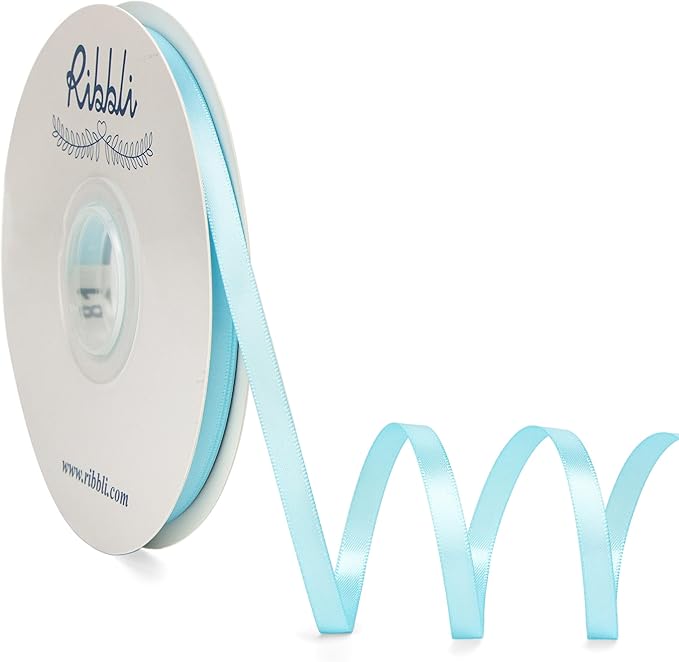 Ribbli Light Blue Satin Ribbon, Double Faced Satin 1/4 inch x Continuous 50 by Ribbli