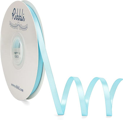 Ribbli Light Blue Satin Ribbon, Double Faced Satin 1/4 inch x Continuous 50 by Ribbli