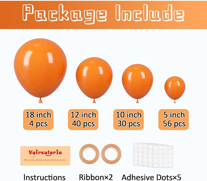 Voircoloria 130pcs Orange Balloons Garland Arch Kit, 18 12 10 5 Inch | - Image 2