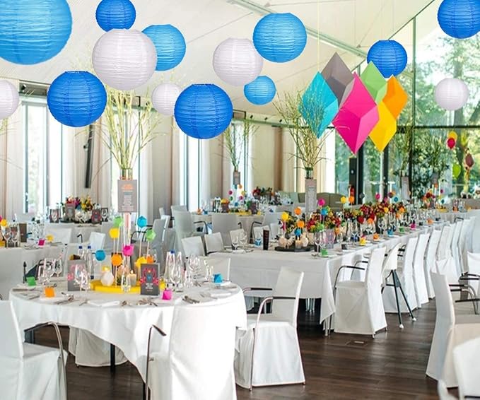 Blue Paper Lanterns 12 Pcs Assorted size of 6" 8" 10" 12" Chinese Round Paper - Image 7