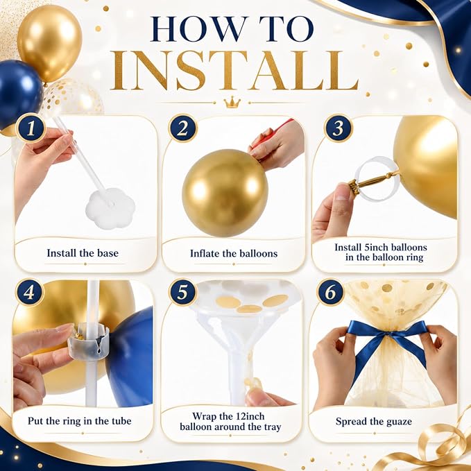 BBTO 8 Set Blue Gold Balloon Centerpieces - Image 4
