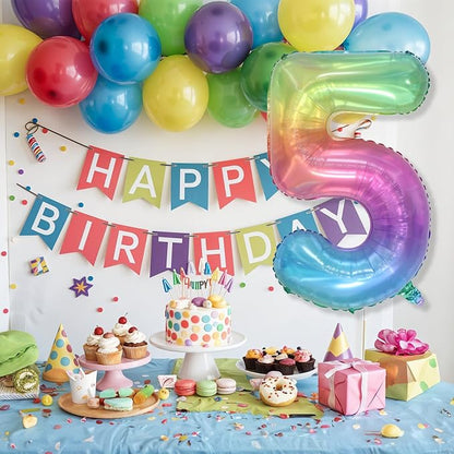 Big Number 5 Balloons, Rainbow Foil 5 Balloon Numbers 40 Inch, Giant 5th - Image 6
