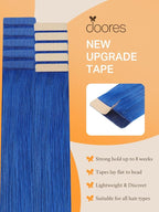 DOORES Human Hair Extensions Tape in, Blue Tape in Hair Extensions 18 Inch 10pcs 25g, Tape in Hair Extensions Real Hair Extensions Straight Hair