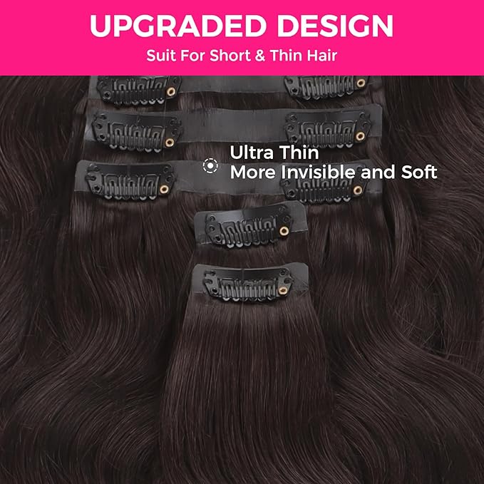 Lashey Seamless Clip in Hair Extensions Human Hair 150g 9pcs 20 Inch Body Wave #2 Dark Brown Clip in for Women PU Weft Hair Extensions