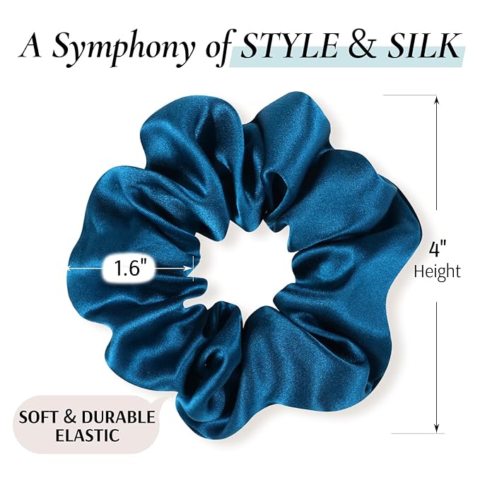 Zenssia Silk Scrunchies for Hair, Mulberry Silk Hair Ties for Women and Girls, No Damage Elastic Ponytail Holders（Black, Navy, Royal Blue）