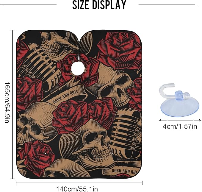 ALAZA Vintage Skulls Music Roses Barber Cape for Men Women, Waterproof Haircut Apron Beard Shaving Bib Hair Cutting Cloth 55 x 65 Inch