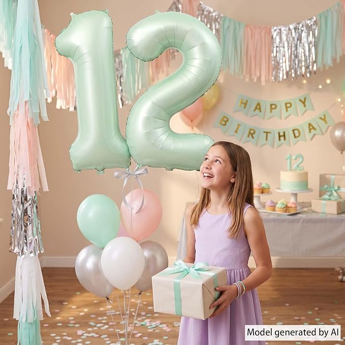 Olive Green Number 12 Balloon 40 Inch, Floral Backdrop - Image 2