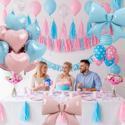 Vuzvuv Pink Blue Heart Balloons Pink Blue Bow Balloons Set, Anniversary - Image 6