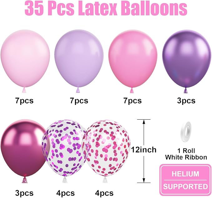 Pink and Purple Balloons, 12 Inch Pastel Purple and Pink Balloons Metallic Baby - Image 2