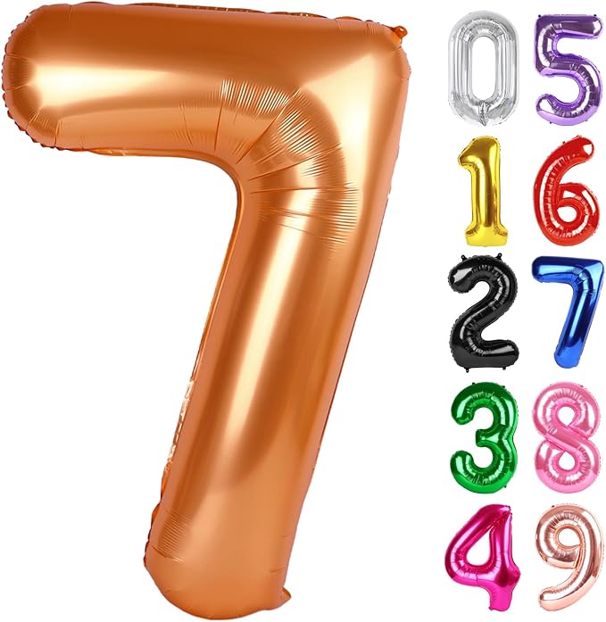 Orange Number 7 Balloon 40 Inch, 7th Birthday Party Decorations Men Women | by IWERP