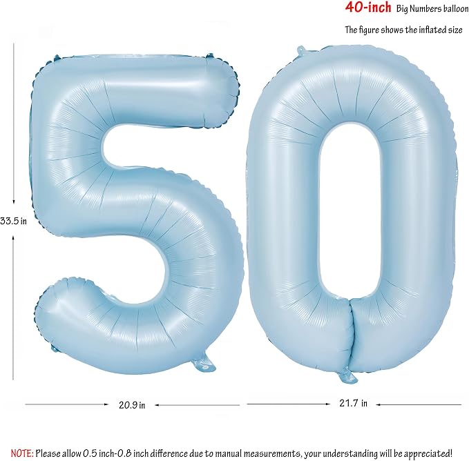 40 In Matte Blue Number Balloons Helium Foil Mylar Balloon Party Digital 50 | - Image 2