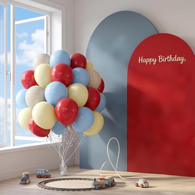 Red Blue Yellow Beige Balloons Arch 12inch Pastel Blue Yellow Red White Sand - Image 5