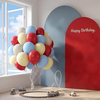 Red Blue Yellow Beige Balloons Arch 12inch Pastel Blue Yellow Red White Sand - Image 5
