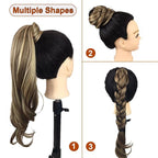Chicmoi Black Ponytail Extainson 32 Inch Flexible Wrap Around Ponytail Hair Extension Long Wavy Pony Tails hair Extension 1B Natural Black Synthetic Hairpieces For Women and Girls