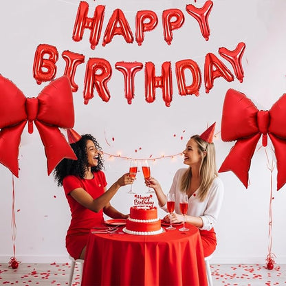 Vuzvuv Red Happy Birthday Balloons, 38 Inches Huge Red Bow Aluminum Foil - Image 6