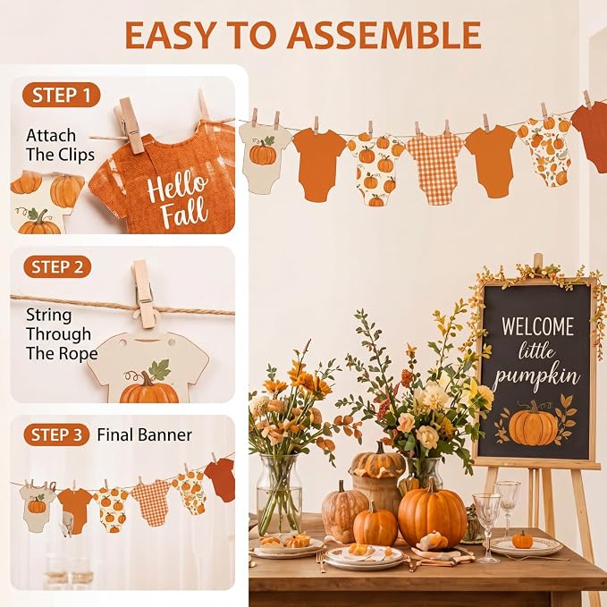 Frienda Baby in Bloom Paper Banner Baby Shower Fall Pumpkin Paper Bodysuit - Image 7