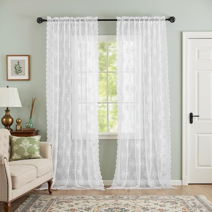 Kotile White Floral Lace Curtains by Kotile+Curtains
