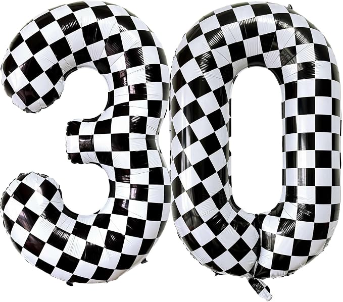 LHOAVWE Number 30 Checkered Balloons 40 Inch Giant Race Car Checkered 30 Number by LHOAVWE