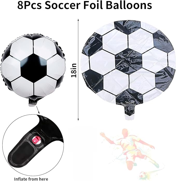 8Pcs Soccer Party Balloons, 18Inch Soccer Foil Balloons Football Shape Mylar - Image 2
