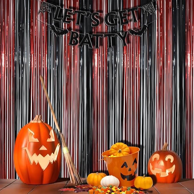 BRAVESHINE Party Streamers Fringe Backdrop | Red and Black Foil Curtain | 2 - Image 7