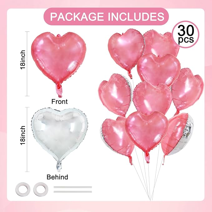 TONIFUL 30 Pcs Clear Pink Heart Balloons 18 Inch Heart Shape Foil Balloon | - Image 2