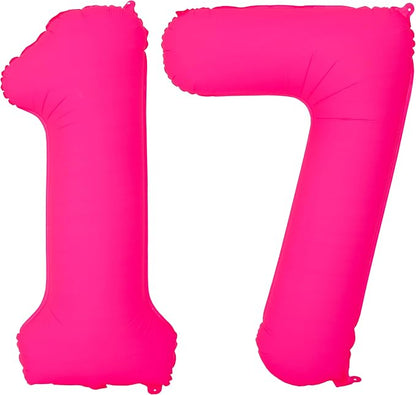 Pink Birthday Number 17 Balloons 40IN Fluorescent Pink 71 Foil Balloon | by YOIOZAIZAI
