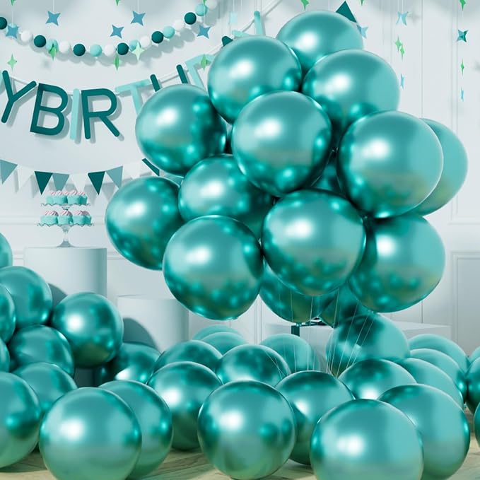 AULE 50Pcs Metallic 12 Inch Teal Green Chrome Helium Shiny Balloon | Perfect by AULE