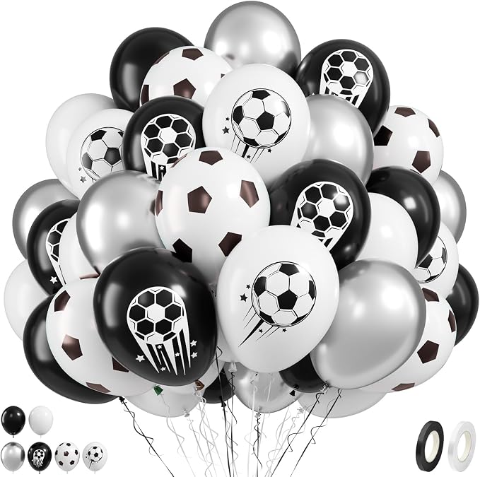 FunHot Soccer Balloons, 12 Inch Black White Silver Football Printed Helium by FunHot