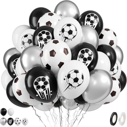 FunHot Soccer Balloons, 12 Inch Black White Silver Football Printed Helium by FunHot