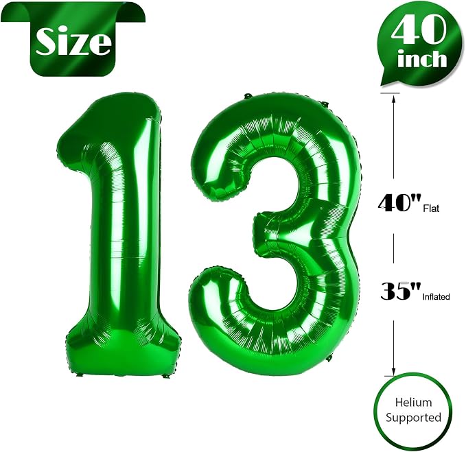 Green Number 13 Balloon 40 Inch, 13th Birthday Party Decorations Men Women | - Image 5