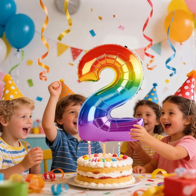 40 Inch Number 2 Balloons for 2nd Birthday Party Decorations, 0-100 Rainbow - Image 2