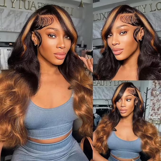 200% Density 13x6 Lace Front Wigs Human Hair Pre Plucked Body Wave HD Transparent Ombre Lace Front Wigs Glueless Wigs Human Hair 13x6 Balayage Wigs Human Hair Wigs For Women 32 Inch